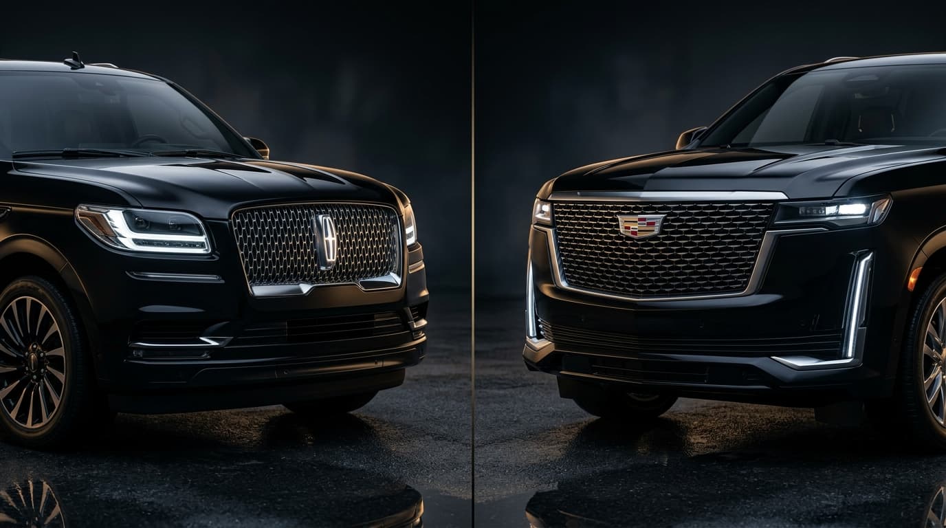 Allyard flagship fleet — Lincoln Navigator and Cadillac Escalade luxury chauffeur vehicles side by side